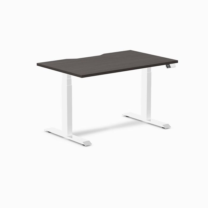 Desky Dual Scalloped Melamine Sit Stand Desk White Frame 120cm
