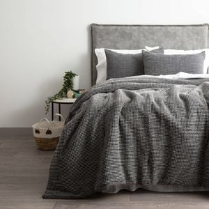 Cloud Linen Boronia Washed Cotton Waffle Comforter Set Charcoal King/Super King