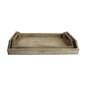 2pc Lvd Rectangular Timber Serving Tray Set Home Kitchen Decor 48x32x8cm