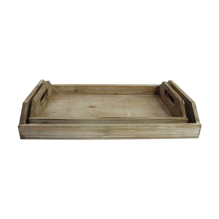 2pc Lvd Rectangular Timber Serving Tray Set Home Kitchen Decor 48x32x8cm