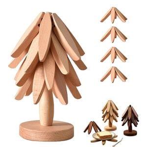 Catzon Wooden Tree Trivet Set Stackable Hot Pot Coasters-Burlywood4