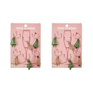 2PK Urban Spiral Tree Wine Glass Christmas Charms Set Red/White/Green