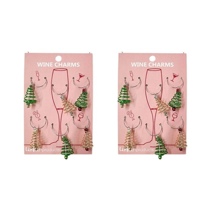 2PK Urban Spiral Tree Wine Glass Christmas Charms Set Red/White/Green
