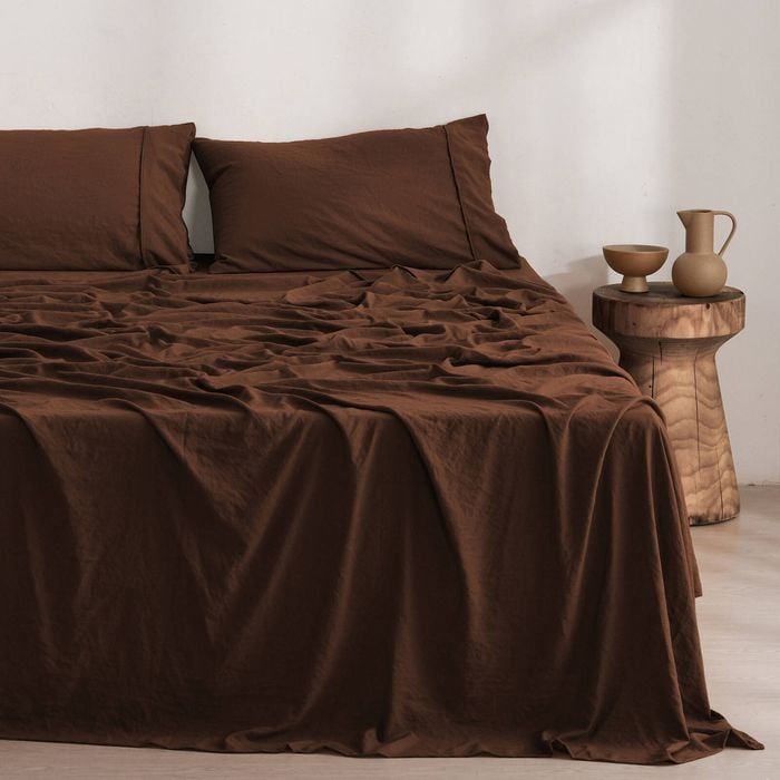 Dreamaker Superfine Washed Microfibre Sheet Set Chocolate Single Bed
