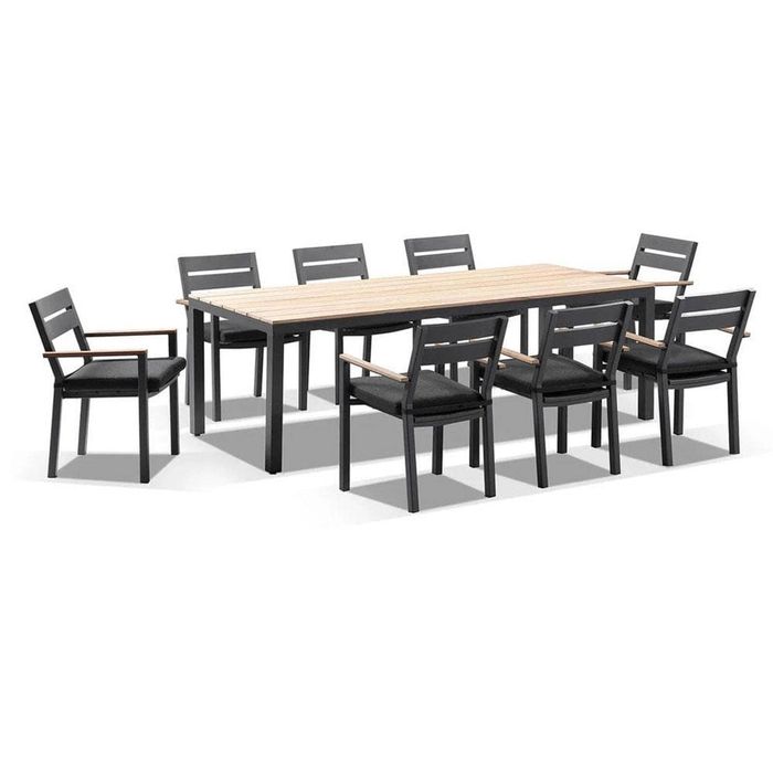 Tuscany 8 With Capri Chairs With Teak Arm Rests In Charcoal