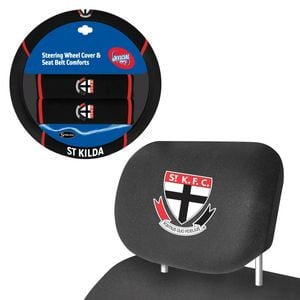 St Kilda Fc Official Afl Steering Wheel Cover And Headrest Cover Combo