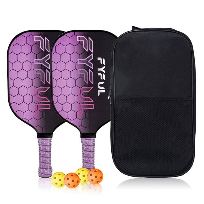 Catzon Pickleball Paddles Set Of 2 Durable Fiberglass Surface Cushion Grip Pickleball Rackets 4 Balls And Carry Bag-purple