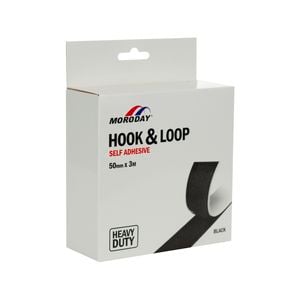 Moroday 50mm x 3m Black Hook And Loop Heavy Duty Self Adhesive