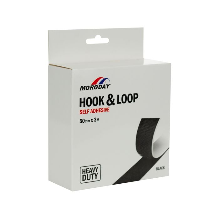 Moroday 50mm x 3m Black Hook And Loop Heavy Duty Self Adhesive