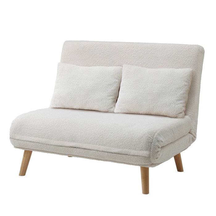 Oikiture 2 Seater Folding Sofa Bed Lounge Chair Recliner Boucle White