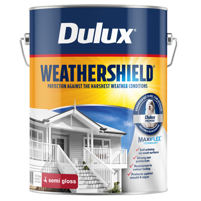 Dulux 10L Vivid White Semi Gloss Weathershield Exterior Paint