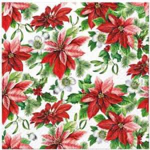 20pc Paw Paper Napkins 3 Ply Christmas Glory Poinsettia 33x33cm Eco Friendly
