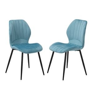 Oikiture Set of 2 Dining Chairs Upholstered Velvet Blue