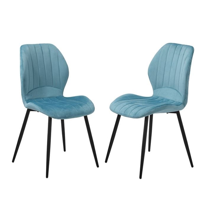 Oikiture Set of 2 Dining Chairs Upholstered Velvet Blue