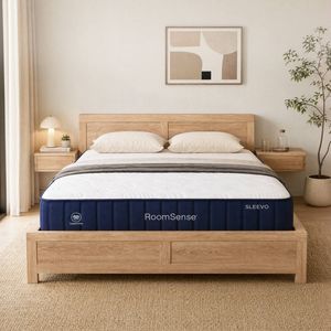 RoomSense Queen 26cm Firm Mattress Bundle with Oatmeal Wooden Bed Frame