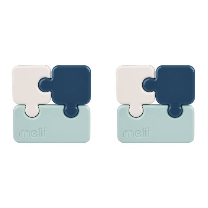 2PK Melii Luxe Childrens Puzzle Food & Snacks Container Lunch Box 850ml Blue
