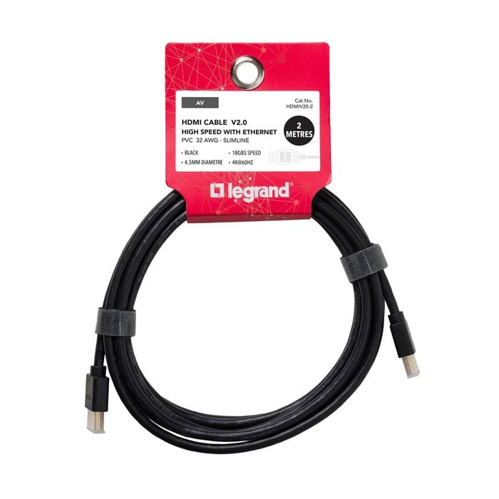 Legrand 2m Black 18Gb/s V2.0 Slimline HDMI Cable With Ethernet