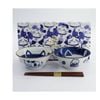 2pc Tokyo Design Porcelain Bowl Set Blue Cat Chopsticks 14.9Cm Gift Boxed Japan