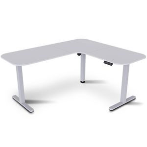 FORTIA Corner Standing Desk, 160x140cm, 72-118cm Sit, Electric Height Adjustable, White Desktop/Silver Frame