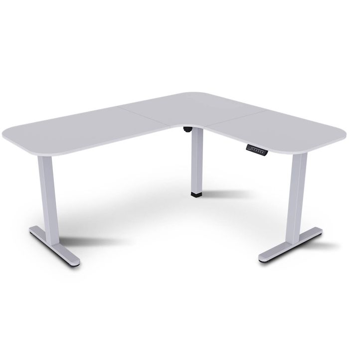 FORTIA Corner Standing Desk, 160x140cm, 72-118cm Sit, Electric Height Adjustable, White Desktop/Silver Frame