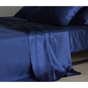 Bedding Co. Flat Sheet 100% Mulberry Silk 20 Momme Navy Blue Super King
