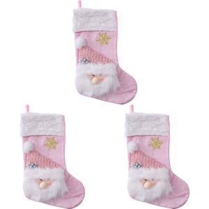 3x LVD Stocking Santa Pink Hanging Seasonal Christmas Home/Lounge Decoration