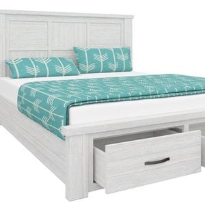 Pearl Hard Wood Queen Bed Frame with Storage and Panelled Headboard - Whitewash