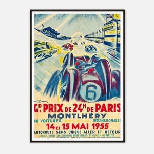 Galrie Vintage 1955 Grand Prix de 24H de Paris Racing Poster by Geo Ham, Black Frame, A3 30 x 42cm (12 x 16inch)