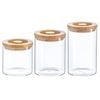 Argon Tableware Glass Storage Jar Set - Wooden Lids - Modern Round Scandi Organisation Container Glass Jar - 3 Sizes