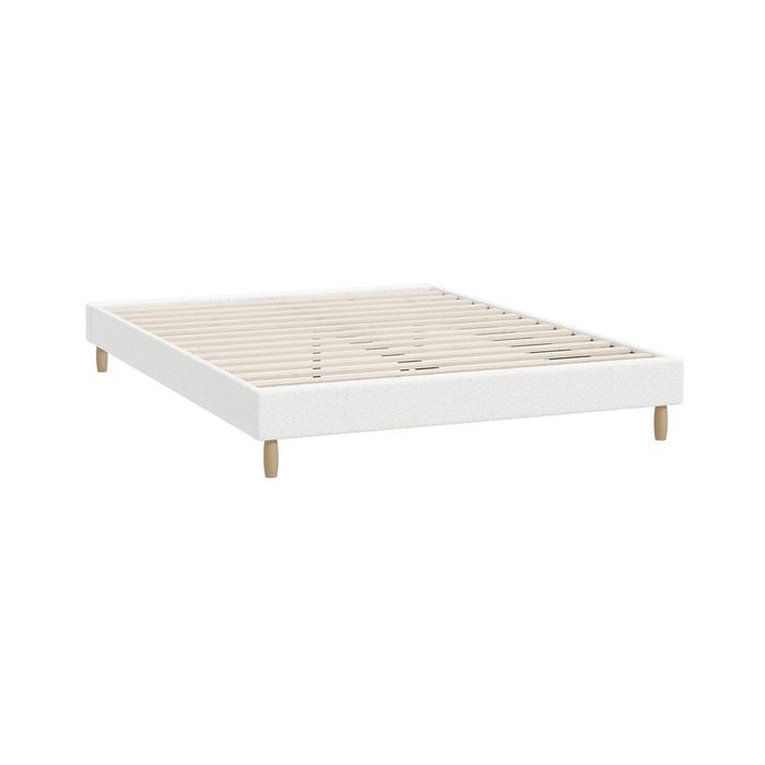 Oikiture White Boucle Bed Frame Base -Queen