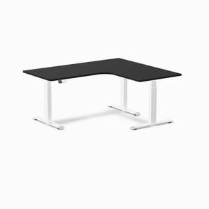 Desky L-Shape Sit to Stand Black Melamine Desk 1600x1400mm - Right Return Height Adjustable White Leg