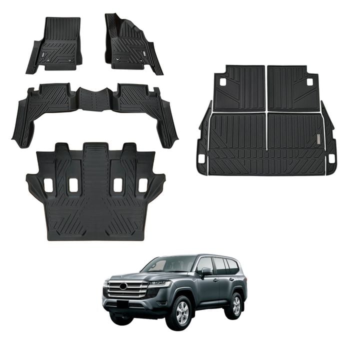 AUSGO Floor Mats & Boot Liner Set for Toyota Land Cruiser Landcruiser 300 LC300 7-Seat 2021-Onwards Car Floor Liners Cargo Mat