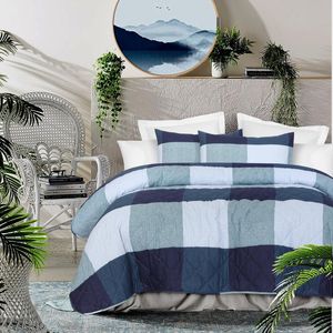 Pure Cotton Super King Bedspread Set with extra Standard Pillowcases - Blue Box