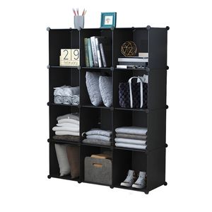 SOGA Portable Wardrobe 4-Tier 12-Cube Black