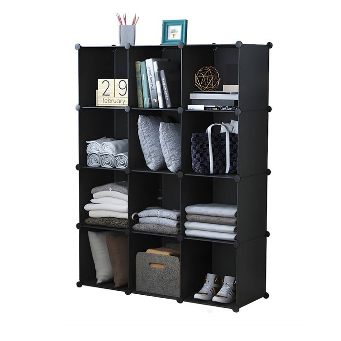 SOGA Portable Wardrobe 4-Tier 12-Cube Black