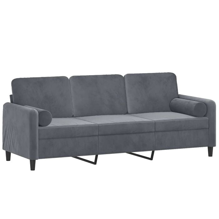 vidaXL 3-Seater Sofa with Throw Pillows Couch Lounge Sofa Dark Grey Velvet