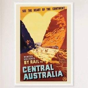 Galrie Vintage Central Australia Train Travel Poster for Winter Holidays, White Frame, 70 x 100cm (28 x 40inch)