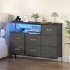 Advwin Chest Of 7 Drawers  With Open Shelf Storage Charging Station & Led Lights Black