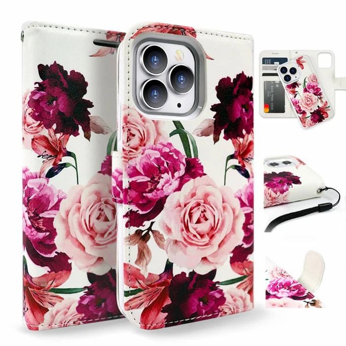 Tough On for Apple iPhone 16 Pro Max Case Magnetic Detachable Leather Rose Flower