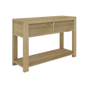 Doppler Console Table Solid Hard Acacia Wood Wooden Hallway Entryway Side Writing Desk 2 Drawer Storage - Smoke