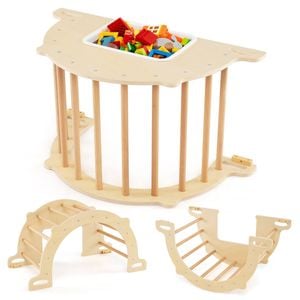 Costway Kids Climbing Arch Sensory Table Wooden Rocker Playset