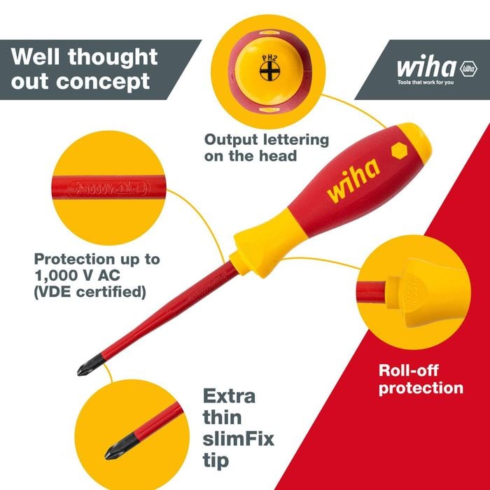 Wiha PH No.2 100mm VDE Softfinish Phillips Screwdriver Insulated Electricians Blade Bunnings Australia