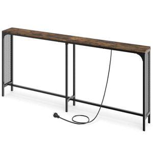 Costway Sofa Side End Table Entryway Console Power Outlets Industrial Brown