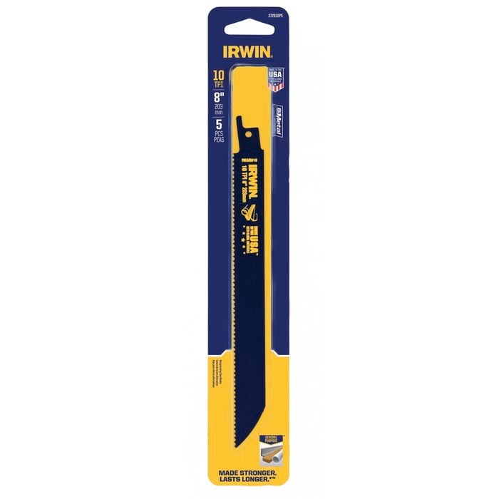Irwin 8" 10TPI Bi-Metal General Purpose Cutting Reciprocating Saw Blade - 5 Pack