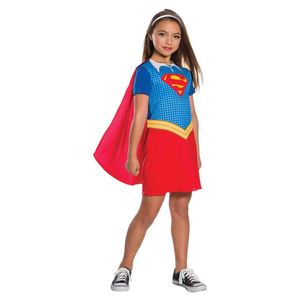 Supergirl Halloween Costume for Kids Dress with Cape and Headband Superhero Outfit, 4-6-YRS