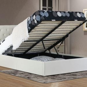 Istyle Chester Double Gas Lift Ottoman Storage Bed Frame Fabric Beige
