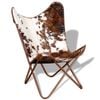 vidaXL Butterfly Chair Leather Chair Brown and White Real Cowhide Leather