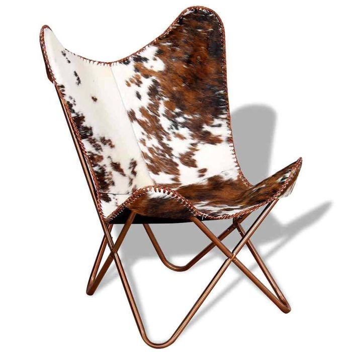 vidaXL Butterfly Chair Leather Chair Brown and White Real Cowhide Leather