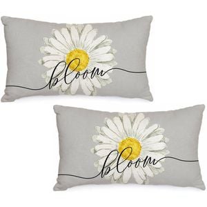 Catzon 2 Pcs Summer Lumbar Pillow Covers Linen Pillowcase for Home Decor-Set 49