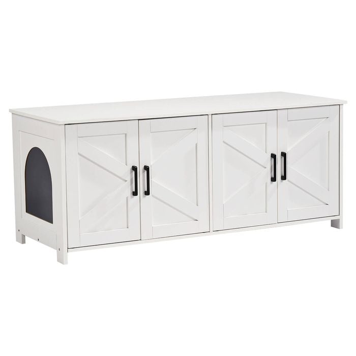 VEVOR  Cat Litter Box White with Enclosure Wooden Litter Box Furniture Hidden 2 Rooms